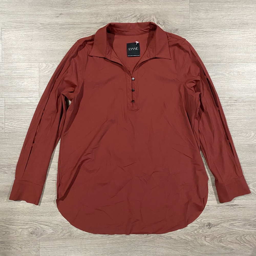 Lysse Womens Rust Shirt Brick Long Sleeve Collar Casual Work Career Medium Tunic